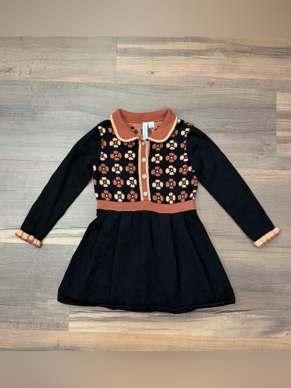 Janie and Jack Toddler Black The Marketplace Long Sleeve Sweater Dress Size 3
